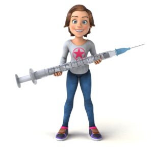 female, avatar, syringe, injection, vaccine, vaccination, girl, teenager, medicine, medical, health, addiction, needle, healthcare, teen, 3d, cartoon, 3d render, isolated